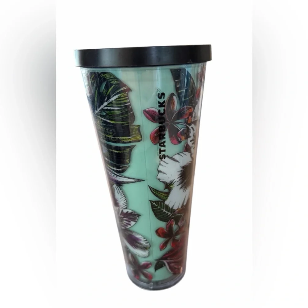 STARBUCKS Tropical Floral HAWAII TEAL TUMBLER 24oz Flowers Bird Paradise